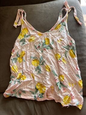Women’s Pink Lemon-Print Tie-Strap Tank Top